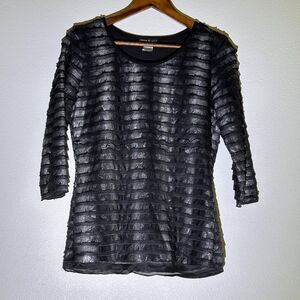 Jane & Eric Womens Tops Medium Black Tassel Shirt 3/4 Sleeve Blouse